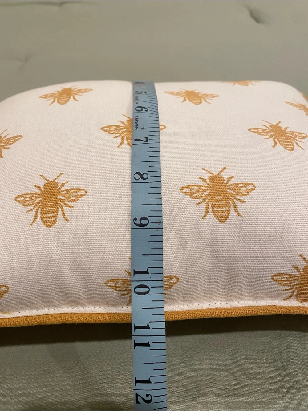 Set of Two Reversible Bee Pattern Decorative Throw Pillows in Mustard and White